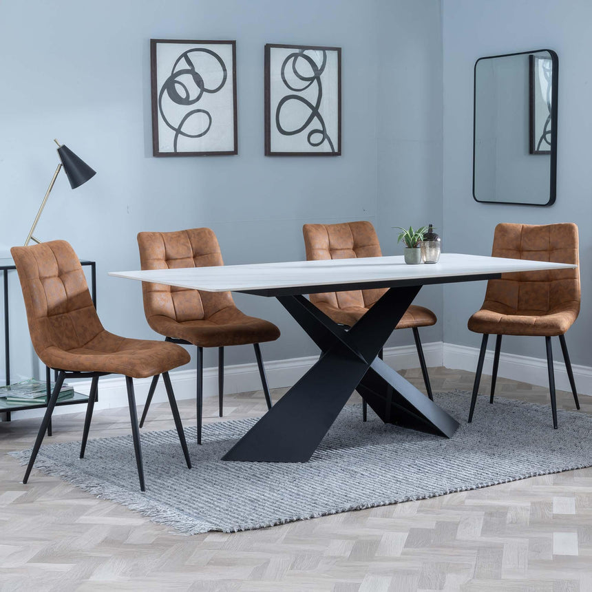 Merlin White Ceramic Dining Set - Corona Brown Fabric Dining Chair-8