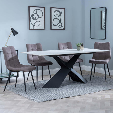 Merlin White Ceramic Dining Set - Corona Camel Fabric Dining Chair-4
