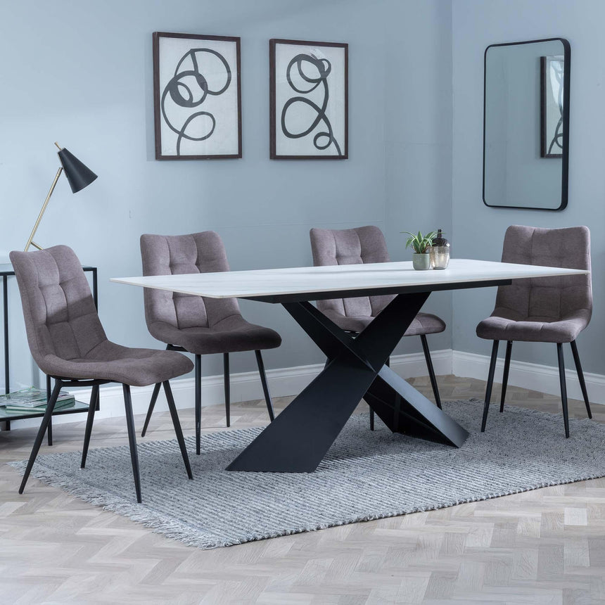 Merlin White Ceramic Dining Set - Corona Camel Fabric Dining Chair-4