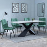 Merlin White Ceramic Dining Set - Corona Green Fabric Dining Chair-6