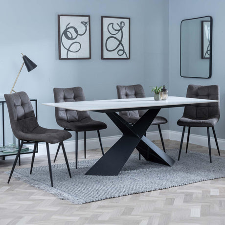 Merlin White Ceramic Dining Set - Corona Grey Fabric Dining Chair-9