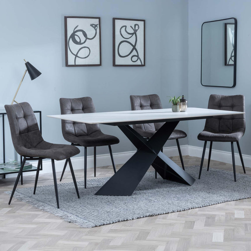 Merlin White Ceramic Dining Set - Corona Grey Fabric Dining Chair-9