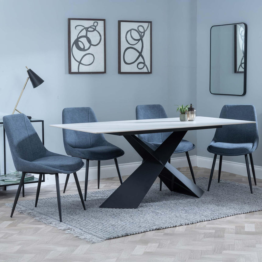 Merlin White Ceramic Dining Set - Darwin Dark Grey Fabric Dining Chair-5