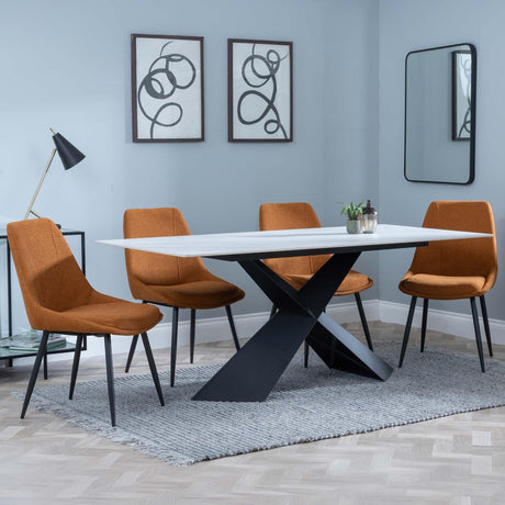 Merlin White Ceramic Dining Set - Darwin Orange Fabric Dining Chair-3