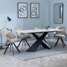 Merlin White Ceramic Dining Set - Ion Beige Velvet Fabric Swivel Dining Chair-2