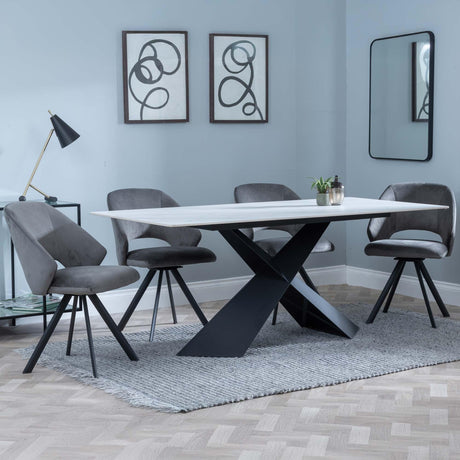Merlin White Ceramic Dining Set - Ion Dark Grey Velvet Fabric Swivel Dining Chair-3