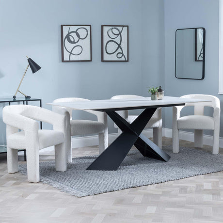 Merlin White Ceramic Dining Set - Kiefer Cream Boucle Fabric Dining Chair-2