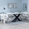 Merlin White Ceramic Dining Set - Kiefer Cream Boucle Fabric Dining Chair-2