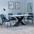 Merlin White Ceramic Dining Set - Peyton Blue Fabric Dining Chair-2