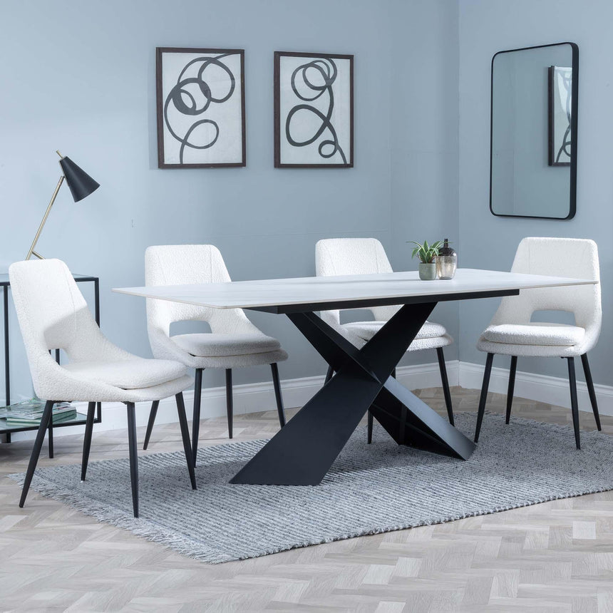 Merlin White Ceramic Dining Set - Peyton Cream Fabric Dining Chair-4
