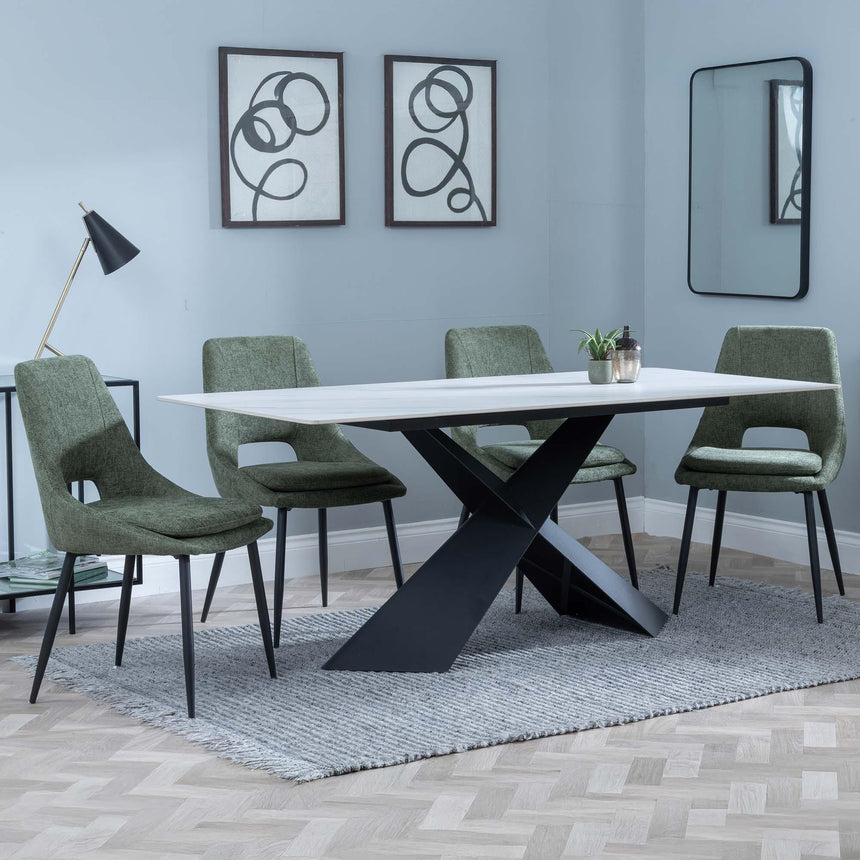Merlin White Ceramic Dining Set - Peyton Green Fabric Dining Chair-3