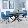 Bari Grey Ceramic Extending Dining Set - Arctic Blue Velvet Fabric Swivel Dining Chair-3