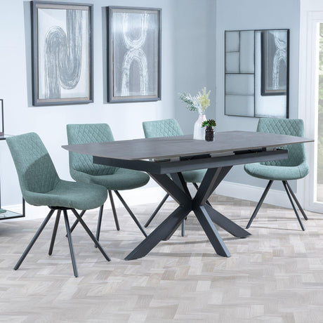 Bari Grey Ceramic Extending Dining Set - Boden Green Fabric Swivel Dining Chair-5