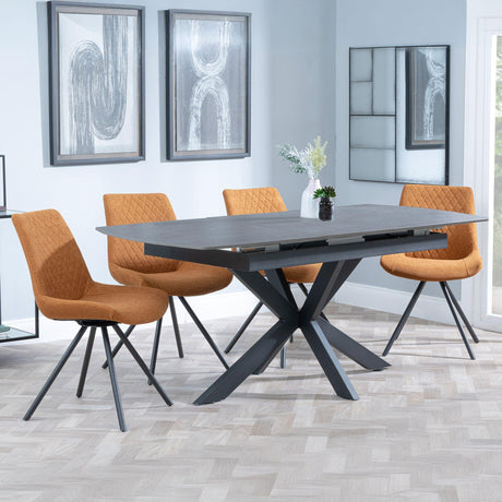 Bari Grey Ceramic Extending Dining Set - Boden Orange Fabric Swivel Dining Chair-4