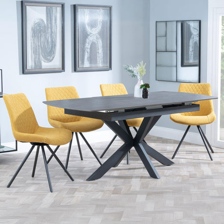 Bari Grey Ceramic Extending Dining Set - Boden Yellow Fabric Swivel Dining Chair-3