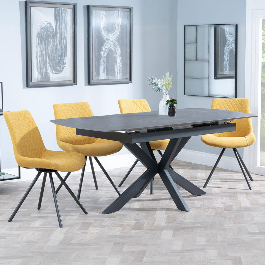 Bari Grey Ceramic Extending Dining Set - Boden Yellow Fabric Swivel Dining Chair-3