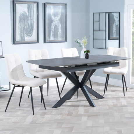 Bari Grey Ceramic Extending Dining Set - Corona Beige Fabric Dining Chair-3