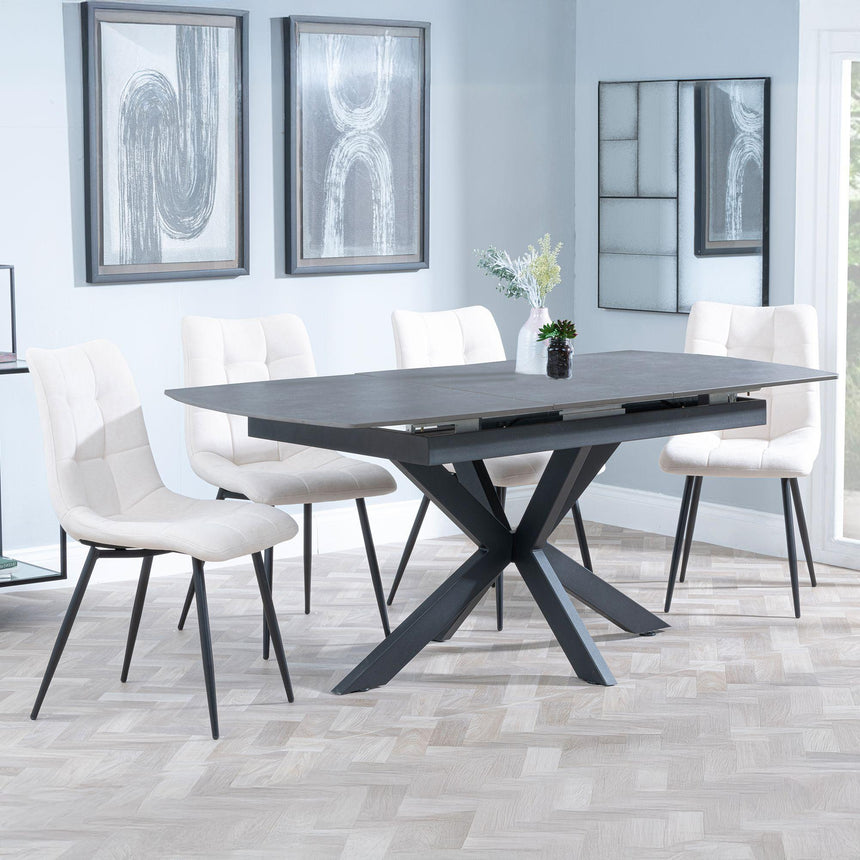 Bari Grey Ceramic Extending Dining Set - Corona Beige Fabric Dining Chair-3