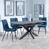 Bari Grey Ceramic Extending Dining Set - Corona Blue Fabric Dining Chair-5