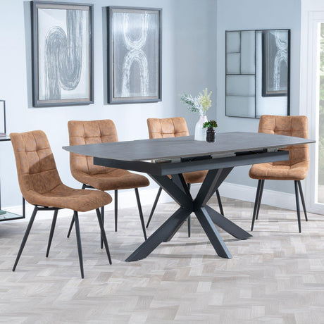 Bari Grey Ceramic Extending Dining Set - Corona Brown Fabric Dining Chair-8