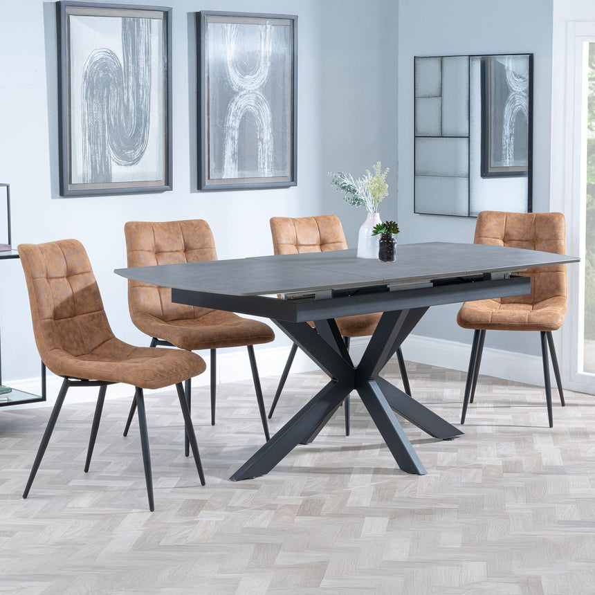 Bari Grey Ceramic Extending Dining Set - Corona Brown Fabric Dining Chair-8
