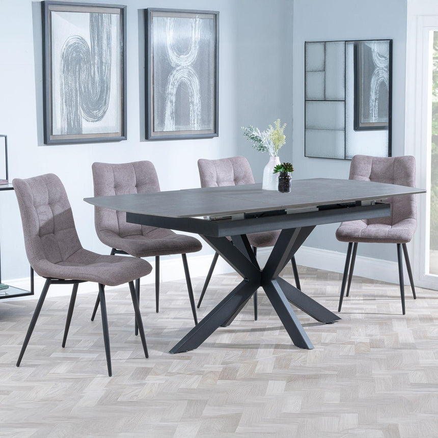 Bari Grey Ceramic Extending Dining Set - Corona Camel Fabric Dining Chair-4