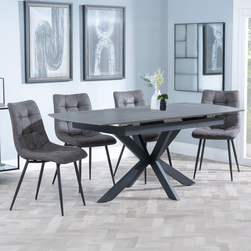 Bari Grey Ceramic Extending Dining Set - Corona Grey Fabric Dining Chair-9