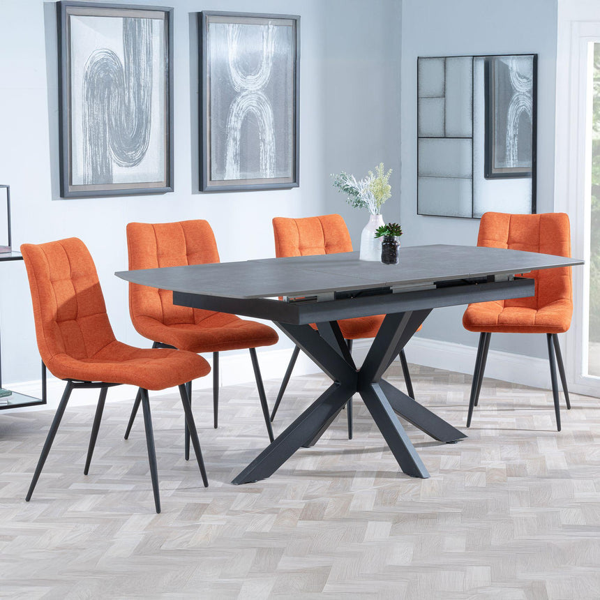 Bari Grey Ceramic Extending Dining Set - Corona Orange Fabric Dining Chair-2