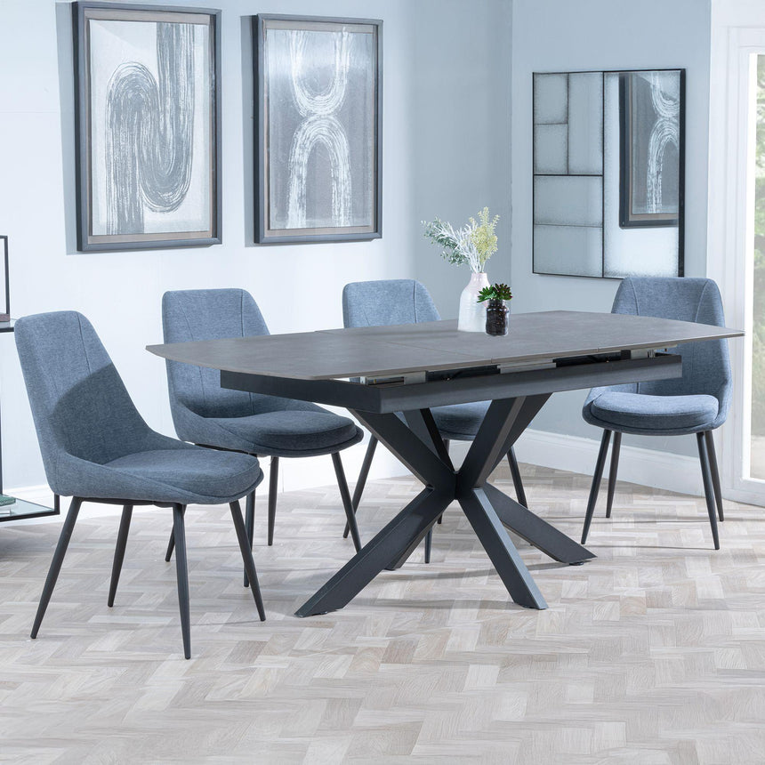 Bari Grey Ceramic Extending Dining Set - Darwin Dark Grey Fabric Dining Chair-5