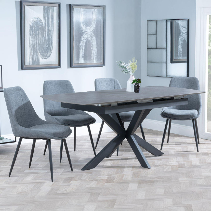 Bari Grey Ceramic Extending Dining Set - Darwin Grey Fabric Dining Chair-6