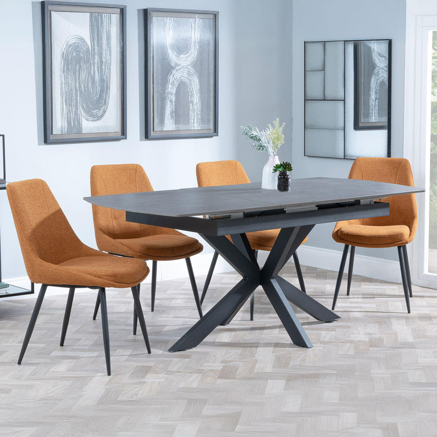 Bari Grey Ceramic Extending Dining Set - Darwin Orange Fabric Dining Chair-3