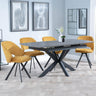 Bari Grey Ceramic Extending Dining Set - Ion Mustard Velvet Fabric Swivel Dining Chair-4