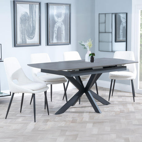 Bari Grey Ceramic Extending Dining Set - Peyton Cream Fabric Dining Chair-4