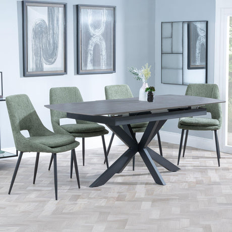 Bari Grey Ceramic Extending Dining Set - Peyton Green Fabric Dining Chair-3