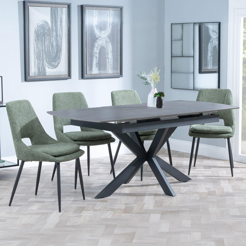 Bari Grey Ceramic Extending Dining Set - Peyton Green Fabric Dining Chair-3
