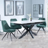 Bari White Ceramic Extending Dining Set - Arctic Green Velvet Fabric Swivel Dining Chair