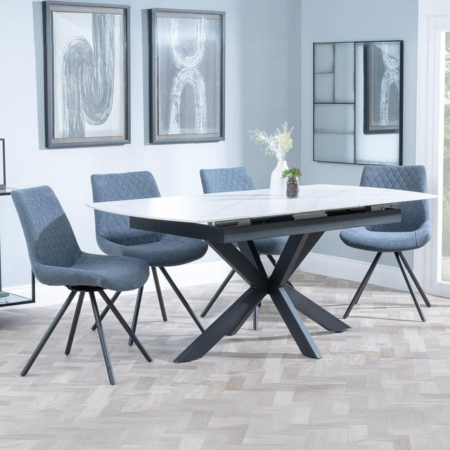 Bari White Ceramic Extending Dining Set - Boden Dark Grey Fabric Swivel Dining Chair