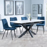 Bari White Ceramic Extending Dining Set - Corona Blue Fabric Dining Chair-5