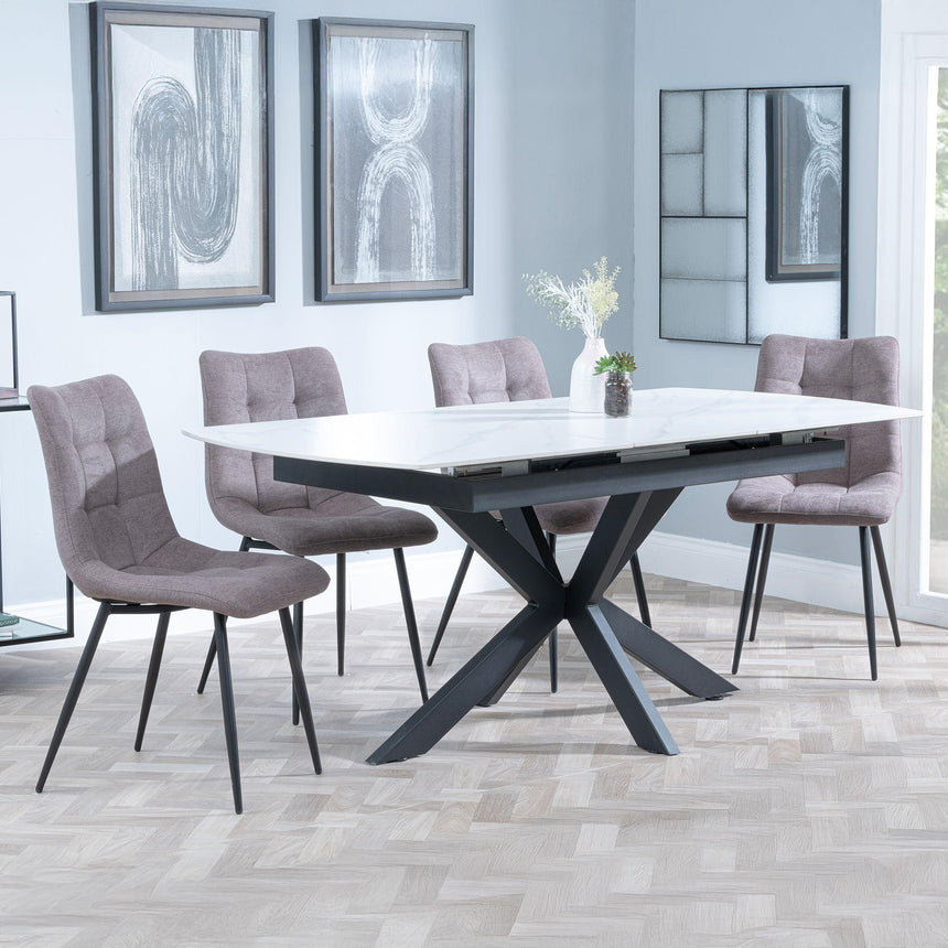 Bari White Ceramic Extending Dining Set - Corona Camel Fabric Dining Chair-4