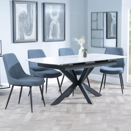 Bari White Ceramic Extending Dining Set - Darwin Dark Grey Fabric Dining Chair-5
