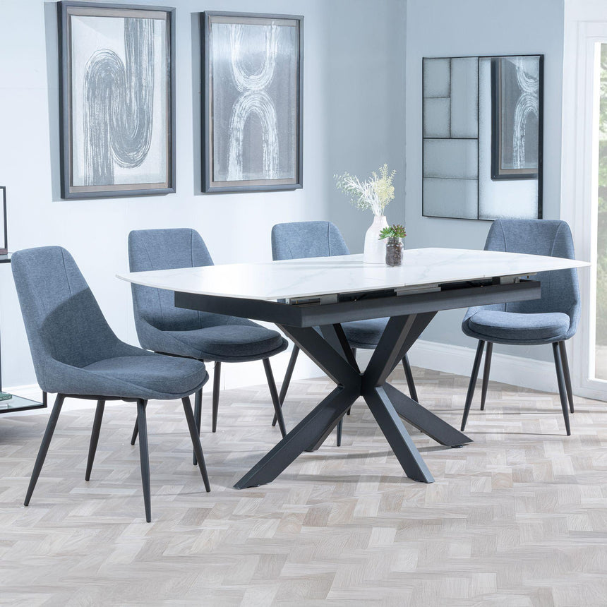 Bari White Ceramic Extending Dining Set - Darwin Dark Grey Fabric Dining Chair-5