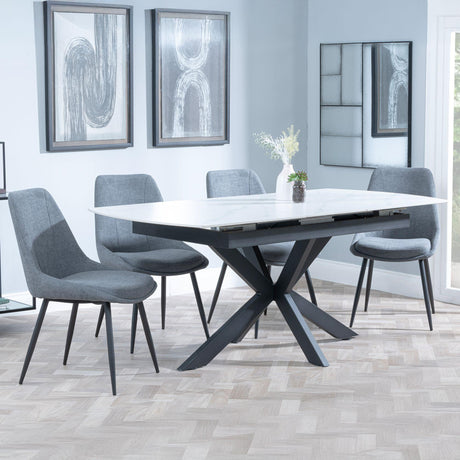 Bari White Ceramic Extending Dining Set - Darwin Grey Fabric Dining Chair-6