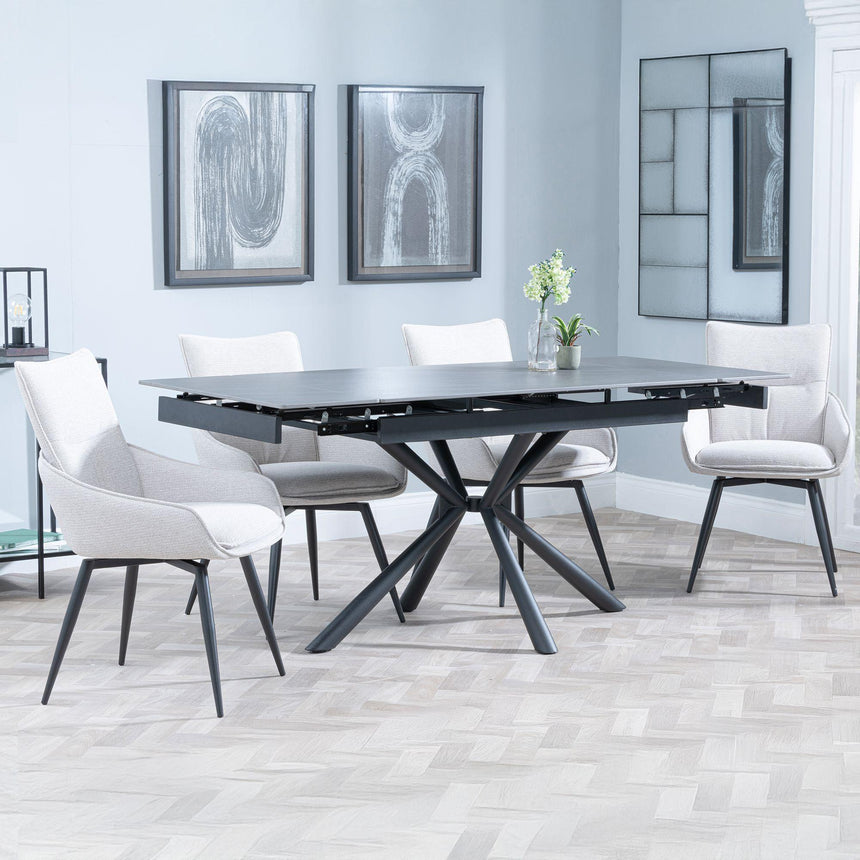 Ripon Black Ceramic Extending Dining Set - Ace Beige Fabric Swivel Dining Chair-3
