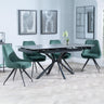 Ripon Black Ceramic Extending Dining Set - Arctic Green Velvet Fabric Swivel Dining Chair