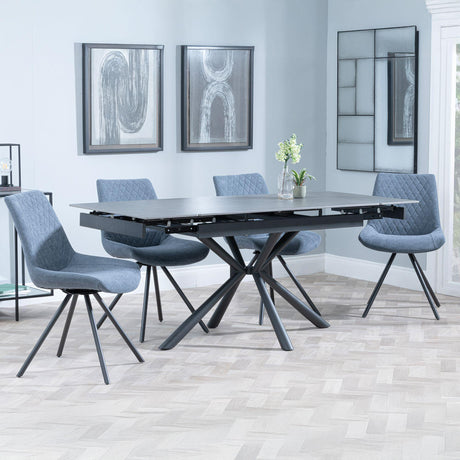Ripon Black Ceramic Extending Dining Set - Boden Dark Grey Fabric Swivel Dining Chair