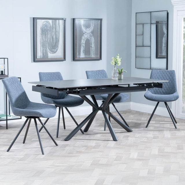 Ripon Black Ceramic Extending Dining Set - Boden Dark Grey Fabric Swivel Dining Chair