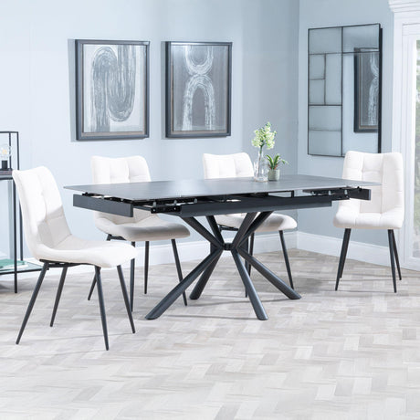 Ripon Black Ceramic Extending Dining Set - Corona Beige Fabric Dining Chair-3