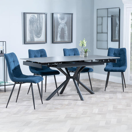 Ripon Black Ceramic Extending Dining Set - Corona Blue Fabric Dining Chair-5