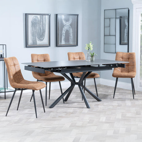 Ripon Black Ceramic Extending Dining Set - Corona Brown Fabric Dining Chair-8