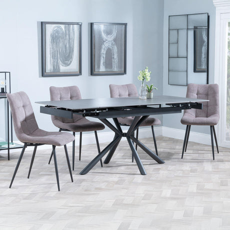 Ripon Black Ceramic Extending Dining Set - Corona Camel Fabric Dining Chair-4
